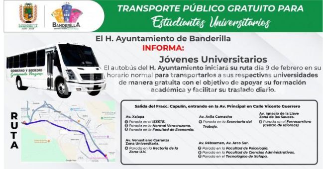 INICIA TRANSPORTE GRATUITO A XALAPA EN BENEFICIO DE ESTUDIANTES BANDERILLENSES